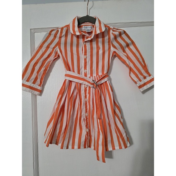 Ralph Lauren Orange Striped 12 Month Belted Dress - Picture 1 of 4